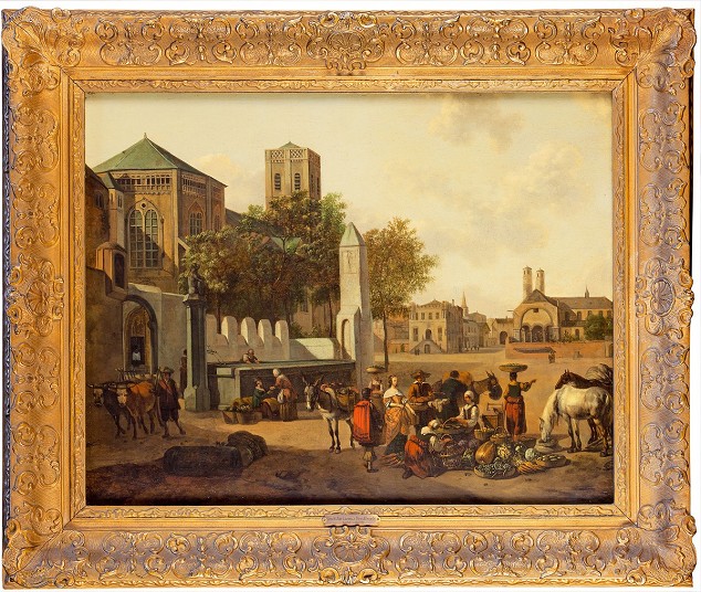 Zu sehen ist das Gemälde einer Marktszene.
