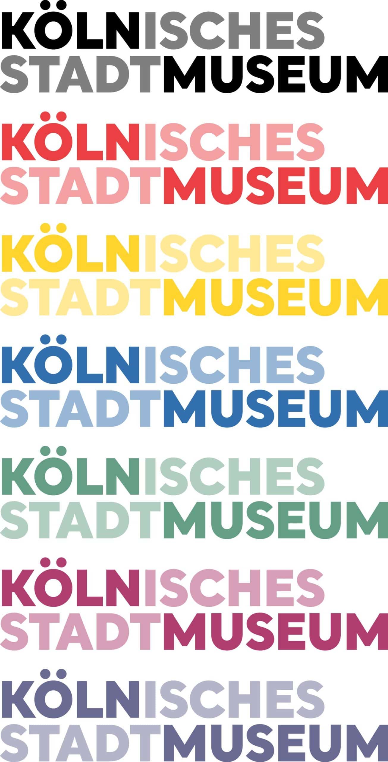 Zu sehen ist das neue Logo des Kölnischen Stadtmuseums in verschiedenen Farbversionen.