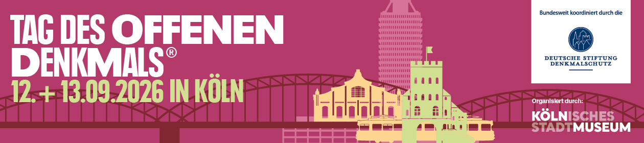 Banner Tag des offenen Denkmals mit Elementen aus der Kölner Skyline.