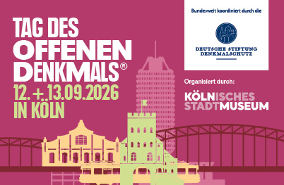 Kachel zum Tag des offenen Denkmals mit Elementen aus der Kölner Skyline.